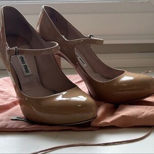 Miu Miu Patent Leather Tan Heels Size 36